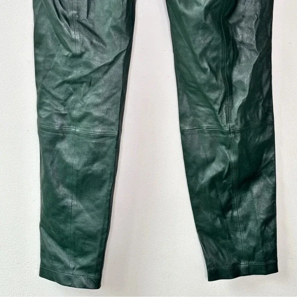 Lafayette 148 New York Spruce Green Mercer Skinny Leg Leather Pants Size 8 - Picture 11 of 13